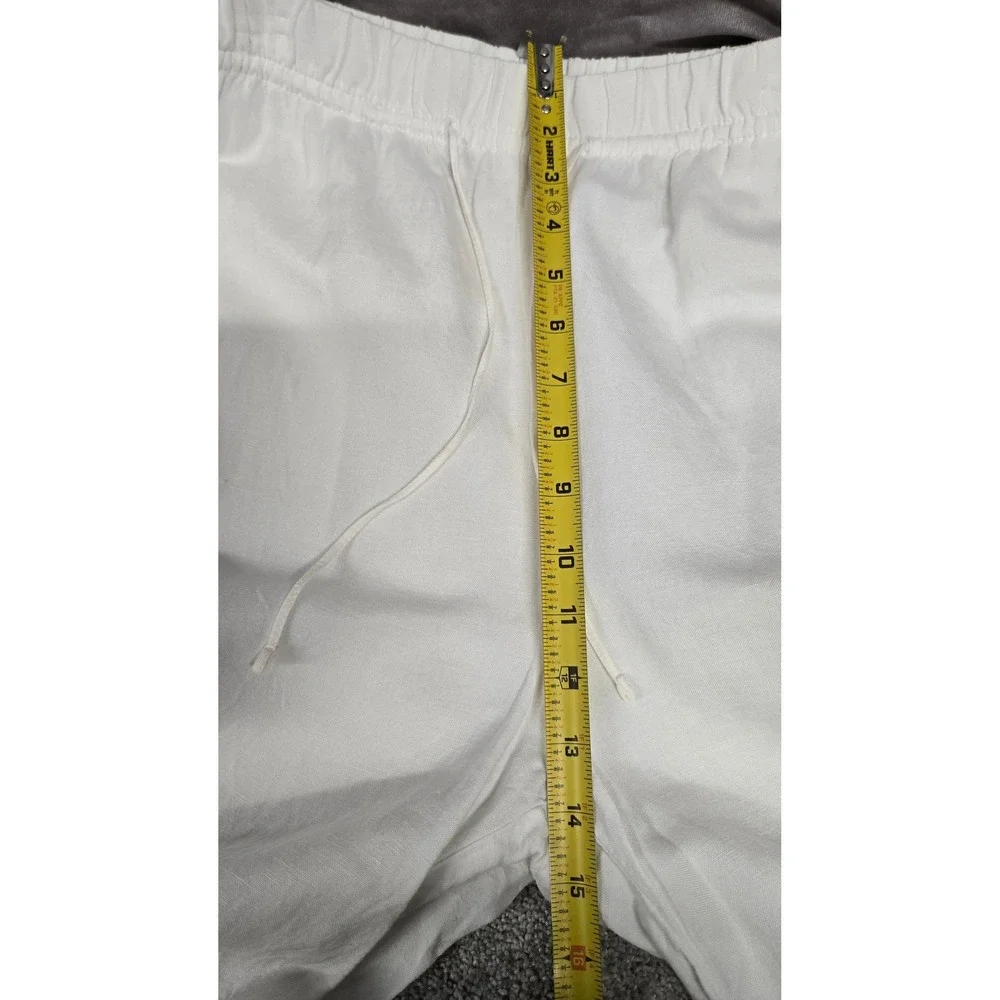 H&M Linen‎ Blend Wide Leg Drawstring Pants Relaxed Trousers White Women's Sz M